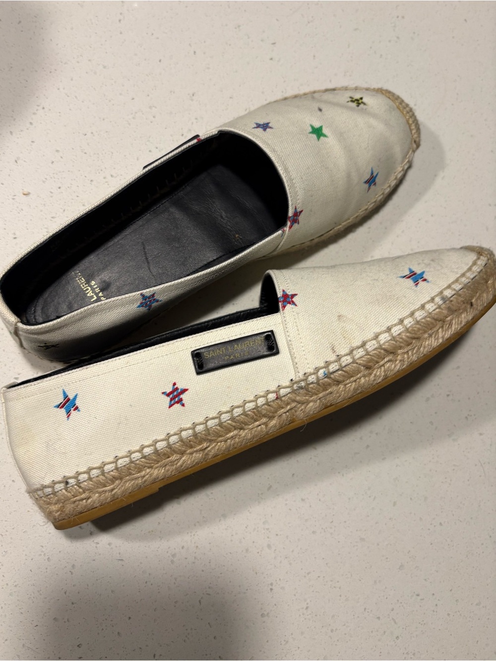 Saint Laurent Solaris Star Canvas Espadrilles White Cream Size 40